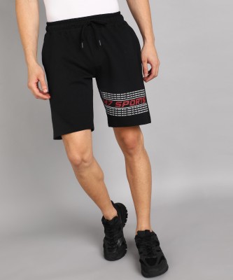 M7 By Metronaut Printed Men Black Sports Shorts