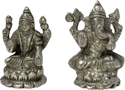 numeroastro Shri Laxmi & Shri Ganesh Idol In Panchdhatu Decorative Showpiece  -  7 cm(Metal, Silver)
