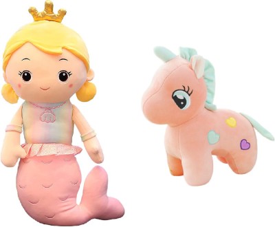 Liquortees Super Soft Combo ( Mermaid and Pink Unicorn ) Water Princess Soft toy for girls  - 30 cm(Pink)