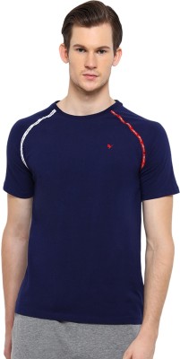 AM SWAN Solid Men Round Neck Navy Blue T-Shirt