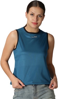 Wildbrocket Solid Women Round Neck Blue T-Shirt