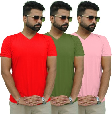 Mr Lier Solid Men V Neck Multicolor T-Shirt