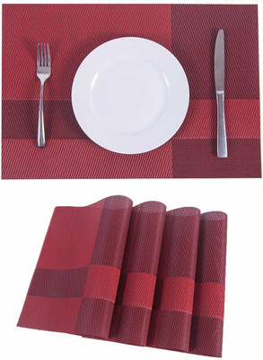 IVAR Rectangular Pack of 4 Table Placemat(Maroon, PVC)