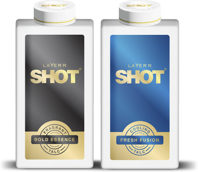 LAYER’R Shot Bold Essence Fragrant Talc And Fresh Fusion Cooling Talc Combo (2 X 150 G) For Rs. 143 @ 55 %