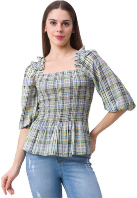 Globus Casual Checkered Women Grey Top
