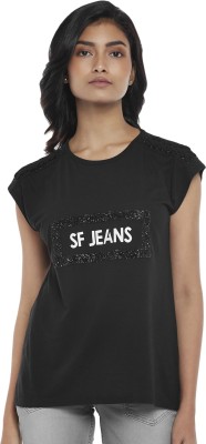 SF Jeans by Pantaloons Casual Embellished Women Black Top