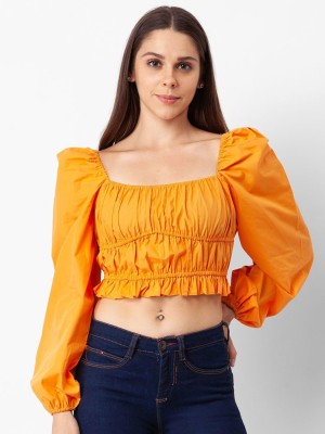 Globus Casual Solid Women Orange Top