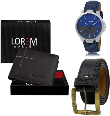 LOREM Belt, Wallet & Watch Combo(Brown)