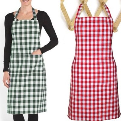 Hommie Cotton Home Use Apron - Free Size(Green, Red, Pack of 2)