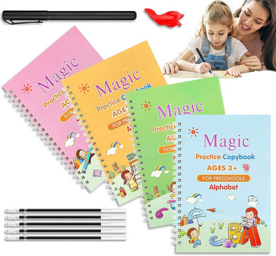 ParthMart New Smart Learning Magic book Set Practical Writing Tool (4 Books + 5 Refill)