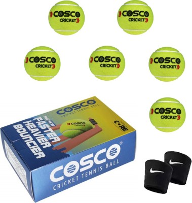 COSCO 6 Cricket Tennis Ball (Light weight), 2 Wrist Band Cricket Tennis Ball(Pack of 8, Yellow)