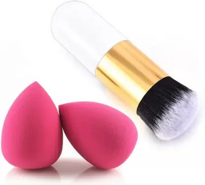 SQUARED Soft Foundation Brush with 2 Sponge puff blender - (Pack of 3)(Pack of 3)