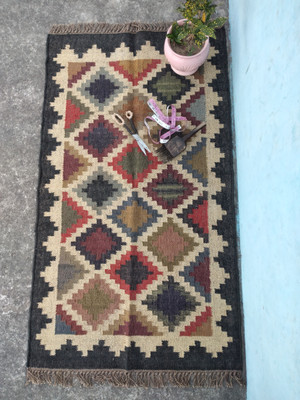 jute wool rug Multicolor Wool, Jute Dhurrie(3 ft,  X 5 ft, Rectangle)
