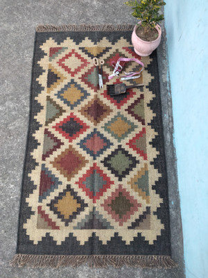 jute wool rug Multicolor Wool, Jute Dhurrie(3 ft,  X 5 ft, Rectangle)