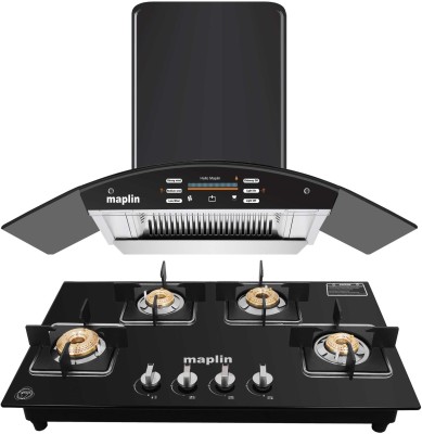 Maplin Combo of Gas Cooktop model GH04 & Voice Chimney SS90 (90 cm) Auto Clean Wall Mounted Black 1400 CMH Chimney