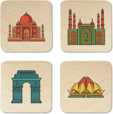 DWELLSINDIA Square Wood Coaster Set(Pack of 4)