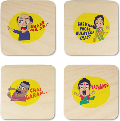 DWELLSINDIA Square Wood Coaster Set(Pack of 4)
