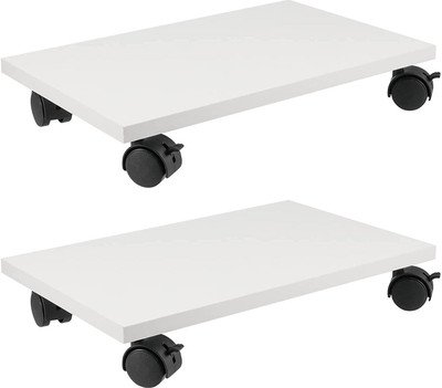 UniAart 2 PCS Wooden CPU Stand, Computer Tower Stand Cart with 4 caster wheels, White CPU Holder(Wooden)
