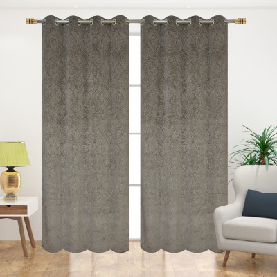 DAKSH 152 cm (5 ft) Polyester Room Darkening Window Curtain (Pack Of 2)(Self Design, Grey)