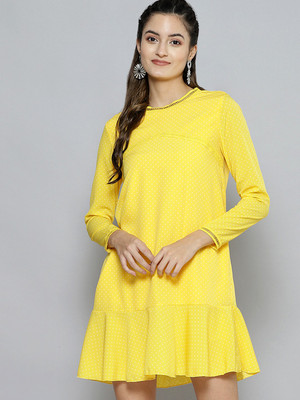SASSAFRAS Women Shift Yellow Above Knee/Mid Thigh Length Dress