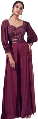 MANSI Women Crop Top Palazzo Set