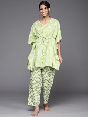 LIBAS Women Printed Green Top & Pyjama Set