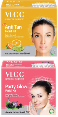 VLCC Anti Tan & Party Glow Premium Facial Kit Tube Packing Combo Pack of 2 (60gm X 2)(2 x 60 g)