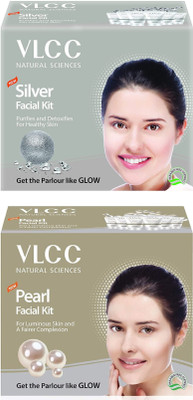 VLCC Silver & Pearl Premium Facial Kit Tube Packing Combo Pack of 2 (60gm X 2)(2 x 60 g)