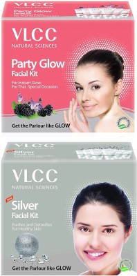 VLCC Silver & Party Glow Premium Facial Kit Tube Packing Combo Pack of 2 (60gm X 2)(2 x 60 g)
