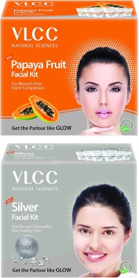 VLCC Silver & Papaya Fruit Premium Facial Kit Tube Packing Combo Pack of 2 (60gm X 2)(2 x 60 g)