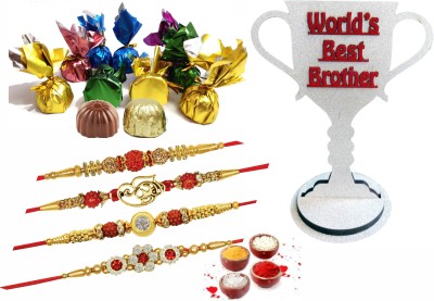 FabBites Rakhi with Chocolates Gift Pack-Rakhi ,12 Handmade Chocolates and Wooden Trophy Wooden Gift Box(Silver)