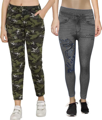 Trusha Dresses Green, Grey Jegging(Printed)
