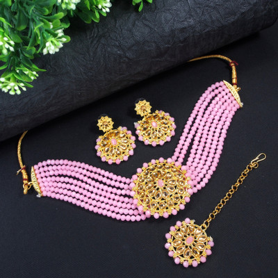 Dhirajart Alloy Gold-plated Pink, Gold Jewellery Set(Pack of 1)