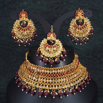 Kanak Art Alloy Gold-plated Maroon Jewellery Set(Pack of 1)