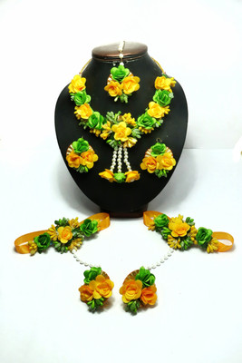 Shubh Lakshmi Creation Fabric Green, Yellow, White Jewellery Set(Pack of 1)