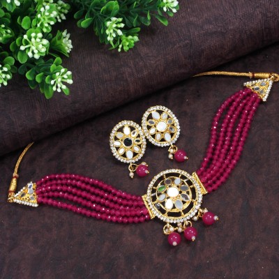 Dhirajart Alloy Gold-plated Pink, Gold Jewellery Set(Pack of 1)