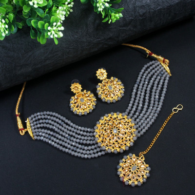 Dhirajart Alloy Gold-plated Grey Jewellery Set(Pack of 1)