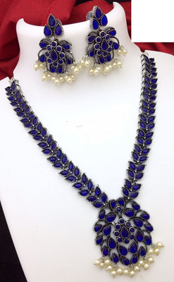 PBM CREATIONS Oxidised Silver Blue Jewellery Set(Pack of 1)