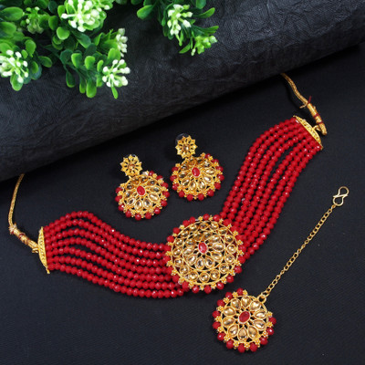 Dhirajart Alloy Gold-plated Red Jewellery Set(Pack of 1)