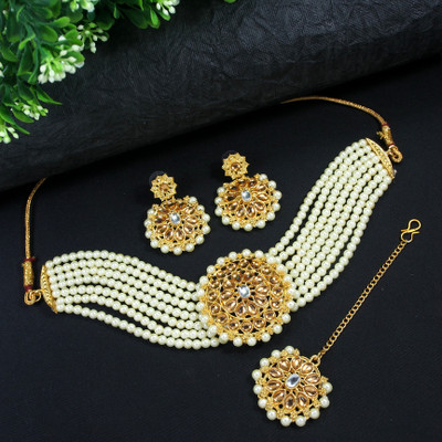 Dhirajart Alloy Gold-plated White Jewellery Set(Pack of 1)