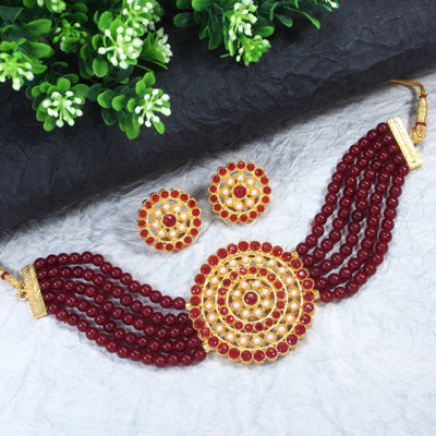 Dhirajart Alloy Gold-plated Maroon Jewellery Set(Pack of 1)