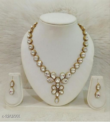 Dhirajart Alloy Gold-plated Gold, White Jewellery Set(Pack of 1)