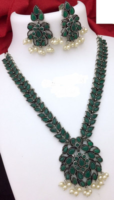 PBM CREATIONS Oxidised Silver Green Jewellery Set(Pack of 1)