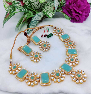 Dhirajart Alloy Gold-plated Blue Jewellery Set(Pack of 1)