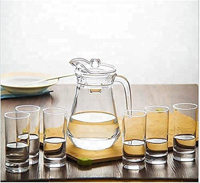 S1Store Premium Water and Juice Glass Set of 7 and (1 Water Jug 1.3 Liter and 6 Glass Jug Glass Set(glass)