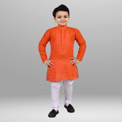 J.D.Creation Baby Boys Festive & Party Kurta and Trouser Set(Orange Pack of 1)