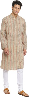 Fabindia Men Printed Straight Kurta(Beige)