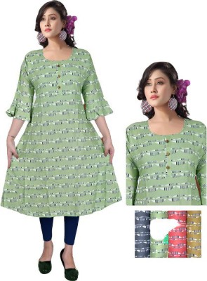 vaibhav creation Women Printed Straight Kurta(Green)