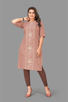 Ladylaz Women Printed A-line Kurta(Brown)