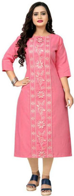 Ladylaz Women Printed A-line Kurta(Pink)